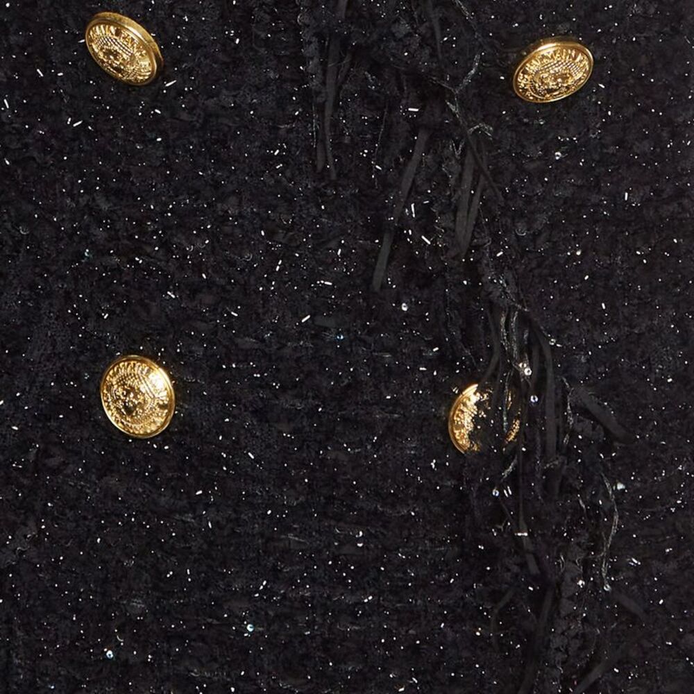 Balmain Black Metallic Bouclé Tweed Fringed Mini Dress S - Picture 4 of 6